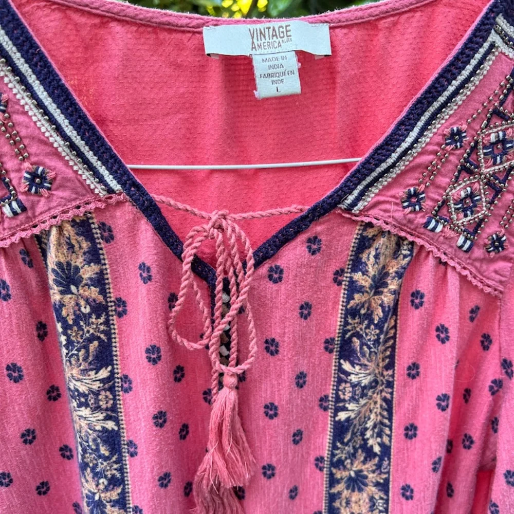 Pink & Blue Vintage America Brand Boho Peasant Beaded Top 🎉2X Host Pick🎉 - Picture 5 of 7